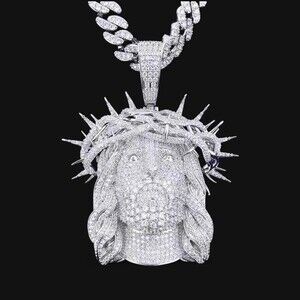 Thorn Crown Jesus Head Pendant, 20 Inch Cuban Chain 9mm link